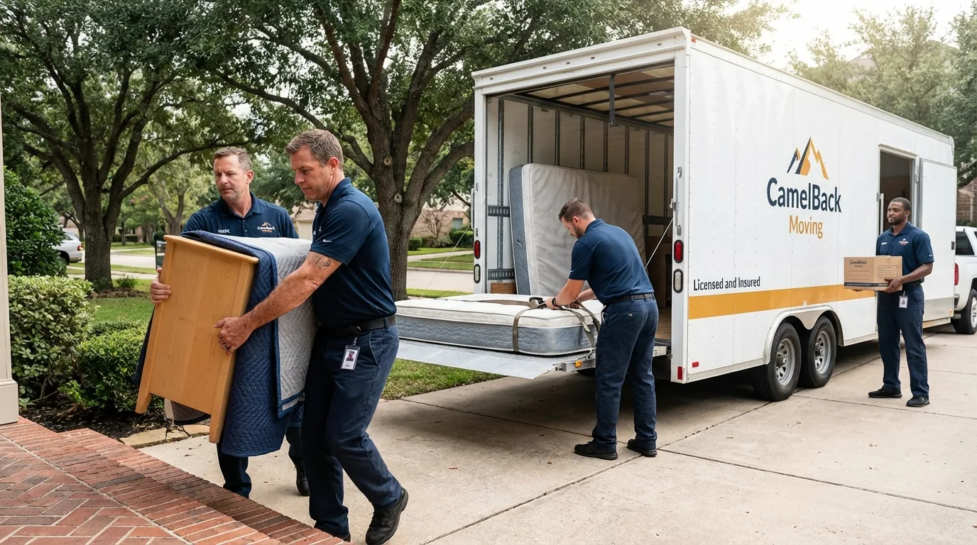 Crew loading residential truck for cross-state move from Dillsboro, IN